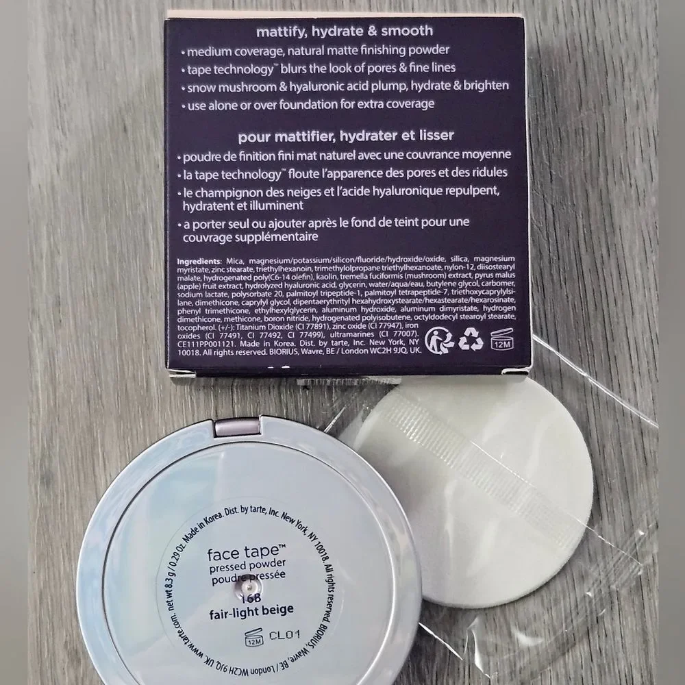 TARTE FACE TAPE Pressed Powder In Fair Light Beige 16B 8.3g NEW IN BOX W PUFF